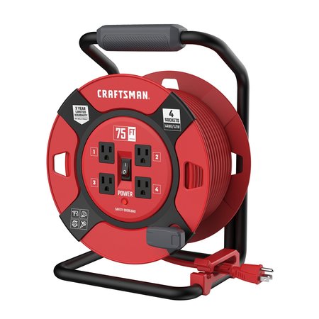 CRAFTSMAN 14AWG Power Cord Reel 4 Grounded Outlets Outlets 125V Voltage CMXCRPA1475